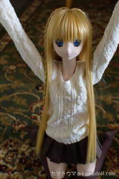 廊下でドルフィードリームDDH-06子が膝立ちで両手を上げてる様子をやや上から写した写真