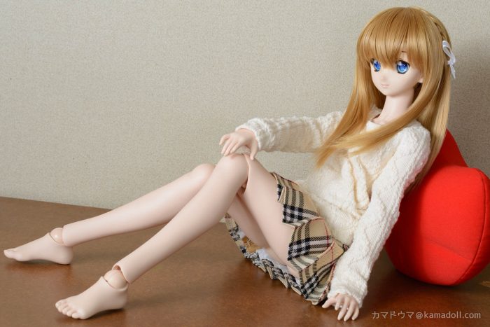 室内でドルフィードリームDDH-06子がクッションに寄り掛かり座っている写真